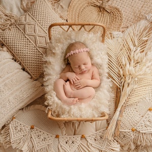 Newborn Digital Backdrop, Newborn Composite, Newborn Digital, Boho bed with macrame, cream, neutral