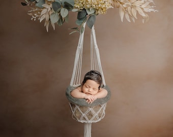 Newborn Digital Backdrop, Newborn Composite, Newborn Digital, Floral swing in creamy neutral with green newborn swing