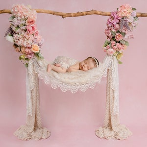 Toile de fond numérique pour nouveau-né, Composite pour nouveau-né, Photographie de nouveau-né, Balançoire florale, roses roses et pastel, balançoire de fille nouveau-née