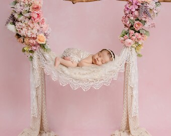 Newborn Digital Backdrop, Newborn Composite, Newborn Photography, Floral swing, pink and pastel roses, newborn girl swing