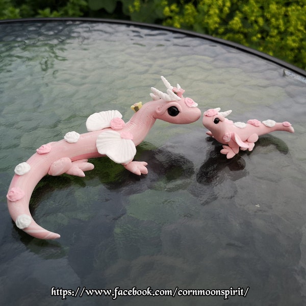 One of a kind, hand-crafted spirit figurine of mother and baby dragons called "Kimmy" and "Kirk" blessed with fairy mist oil