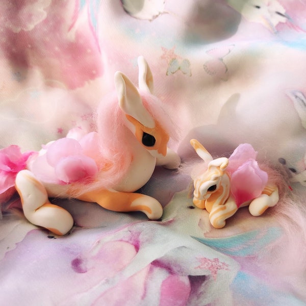 Hand-crafted spirit dolls of mother and baby fairy horses called "Fay" and "Blossom" blessed with nag champa oil