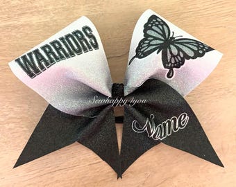 Custom Black & White Ombre Butterfly Glitter Cheer Bow