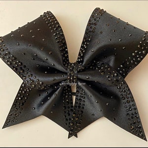 Black Satin Cheer Bow with Rhinestones, Dance Competition Bow
