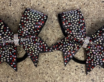 Rhinestone Cheer Bows: 1.5" Ribbon, Pigtail/Braid/Space Bun Set