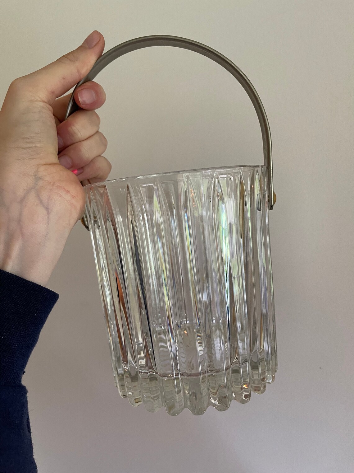Vintage MCM Crystal Ice Bucket Etsy