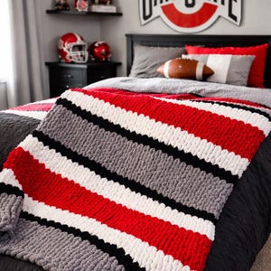 ANY COLORS Hand Knit Throw Shown in Ohio State Buckeye Colors / Any Team