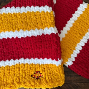 ANY COLORS Hand Knit Throw Shown in Iowa State and Florida State Colors / Chunky Yarn