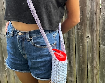 Crochet Water Bottle Holder - Crossbody - Custom - Cotton - Water Bag - Travel - Carrier - Gym Accessory