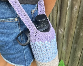 Big Crochet Water Bottle Holder - Crossbody - Custom - Cotton - Water - 32 oz - Travel - Carrier - Gym Accessory