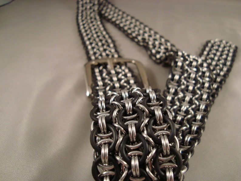 Chainmail Belt Stretchy With Black Rubber Solid Color Metal Etsy