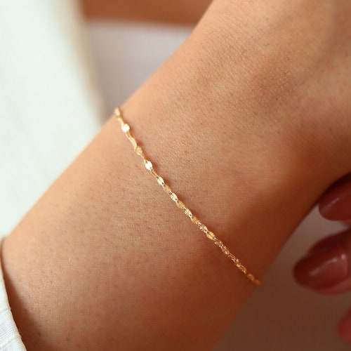 14k Solid Gold Sequin Faceted Chain 