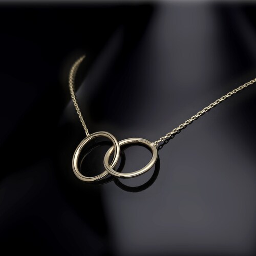Two Rings 14K Solid Gold Necklace 