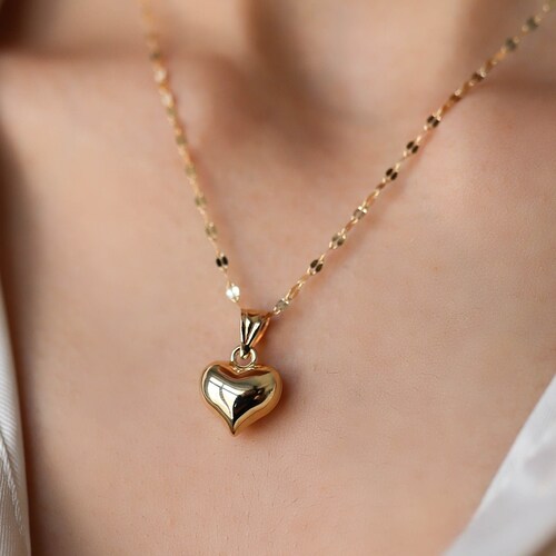 14k Gold 3D Heart Necklacemid Size 