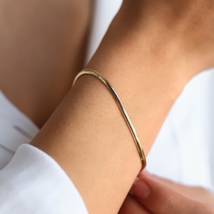 Snake Chain 14k Solid Gold Bracelet,2.5mm Width Polished Herringbone Chain Bracelet,Handmade Snake Bracelet, Real Gold Bracelet,Gift for Her