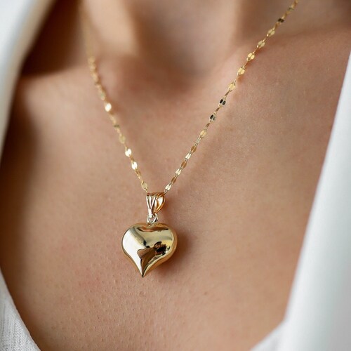14k Gold 3D Heart Necklacebig Size 