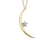 Crescent Moon Star 14k Solid Gold Necklace Best Price Unique Design
