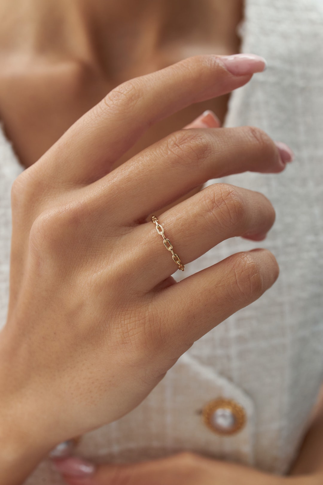 Chain 14k Solid Gold Ring Dainty Ring Minimalist Everyday photo