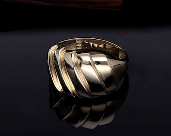 Big Wave Dome Thick 14k Solid Gold Ring, Gold Twisted Croissant Ring, Fine  Jewelry, Gift for Her,Chunky Gold Statement Ring, Dome Ring