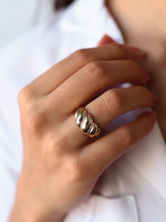 Big Croissant Dome 14k Solid Gold Ring Large Gold Twist Ring fine Jewelry Gift for Her Chunky Statement Gold Ring Dome Ring Etsy