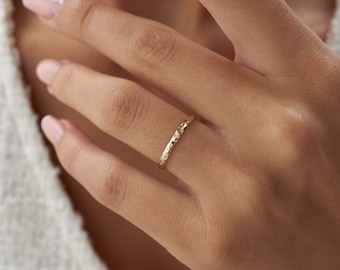 14k Solid Gold Wedding Band (2mm) Hammered Stacked Band, Shiny or Matte ,Men&#39;s Women&#39;s Wedding Ring Simple Free Laser Entgrave