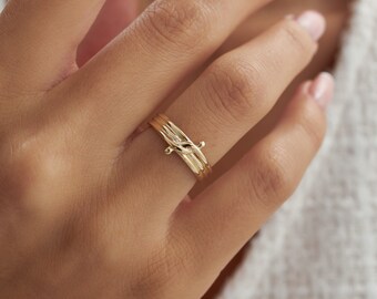 Anillo de oro real de 14k con nudo triple trenzado, anillo tejido, anillo de declaración, joyas de oro real, joyas de oro de todos los días, regalo para ella, aniversario