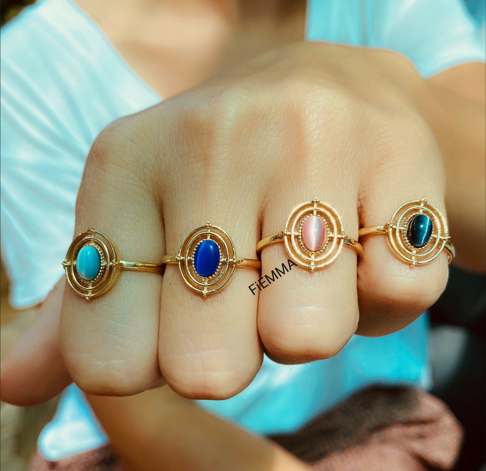 Solid Gold Cats Eye Ring 14k Eye Ring Different Color Options Etsy