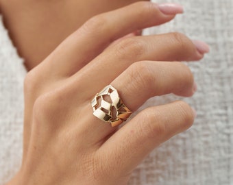 Anillo de oro macizo de 14k desmenuzado, anillo de piezas destrozadas, anillo de piezas rotas, anillo de declaración, regalo para sus joyas de oro de todos los días