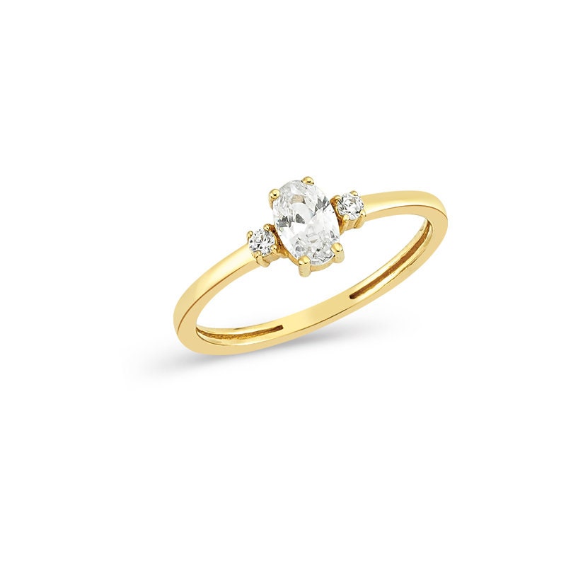 Oval Cut Solitaire 14k Solid Gold Engagement Ring, Cubic Zirconia Ring ...
