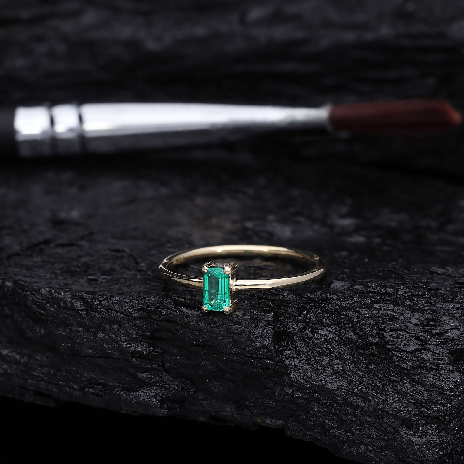 Emerald Baguette 14k Solid Gold Solitaire Ring Emerald Cut - Etsy