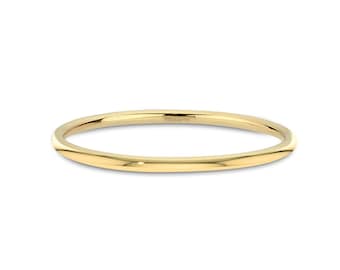 Anillo de bodas redondo de oro macizo de 14 k (1 mm), liso y pulido, anillo de bodas simple para hombre y mujer, anillo de promesa fino, delicado y apilable.