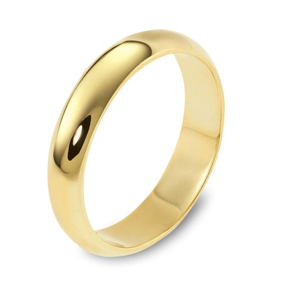 14k Yellow Gold Wedding Band 4mm Plain Polished Rounded Dome | Etsy