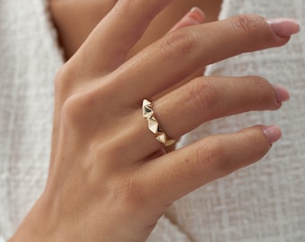 Anillo de oro real de secuencia cúbica de 14k, anillo de lanza, anillo de diseño geométrico, diseño uniq, anillo de oro real, joyería de oro de todos los días