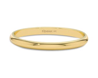 Banda de boda de oro macizo de 14 k Anillo de ajuste cómodo pulido liso de 2 mm / Cúpula clásica / Anillo de boda para mujer para hombre Anillo de promesa Grabado láser gratuito