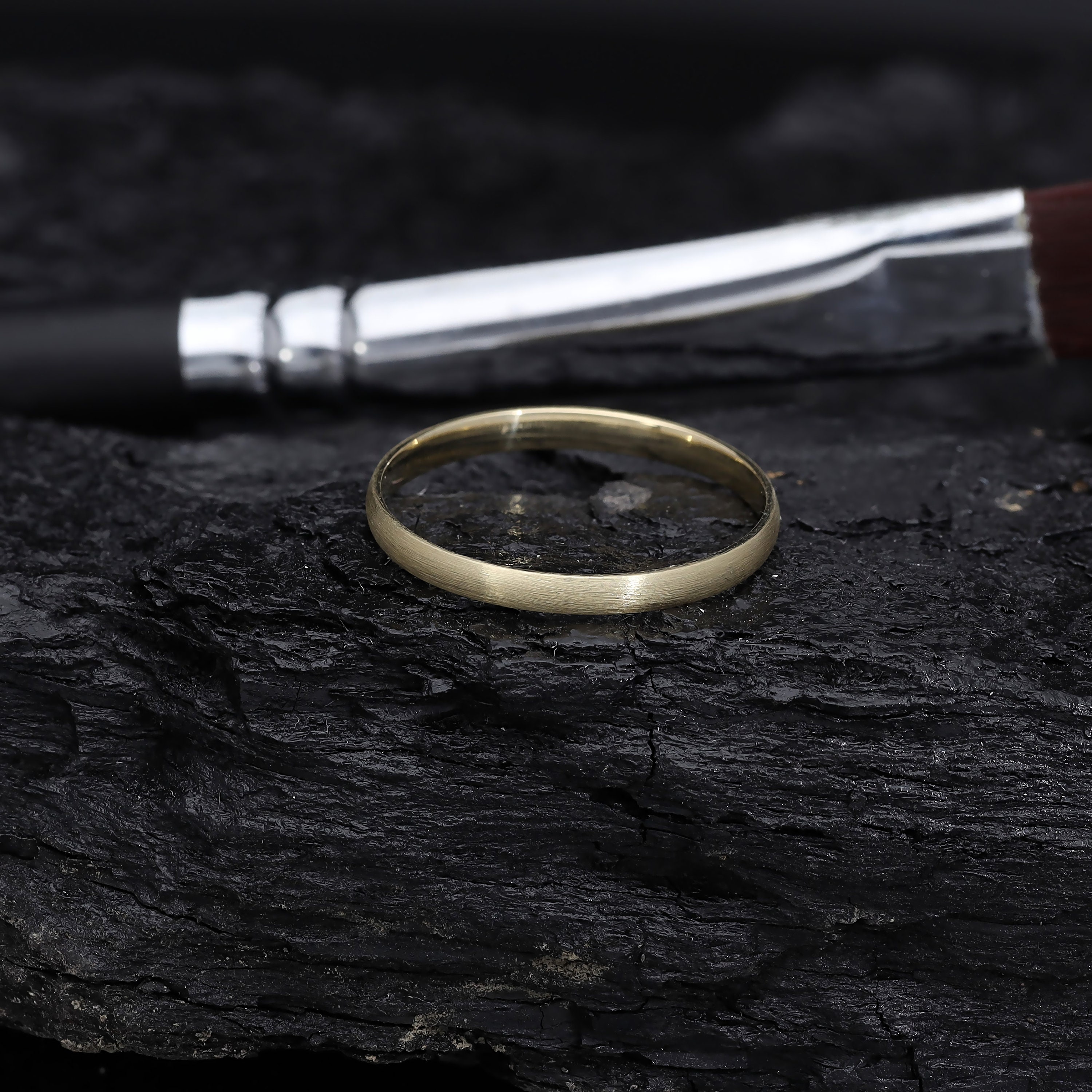 14k Solid Gold Wedding Band 2mm Plain Polished Rounded Dome | Etsy