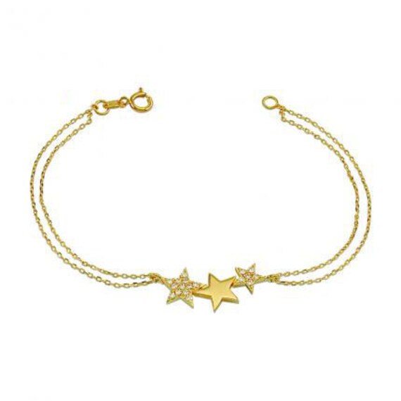 Tres estrellas 14k pulsera de oro macizo amarillo oro rosa | Etsy México