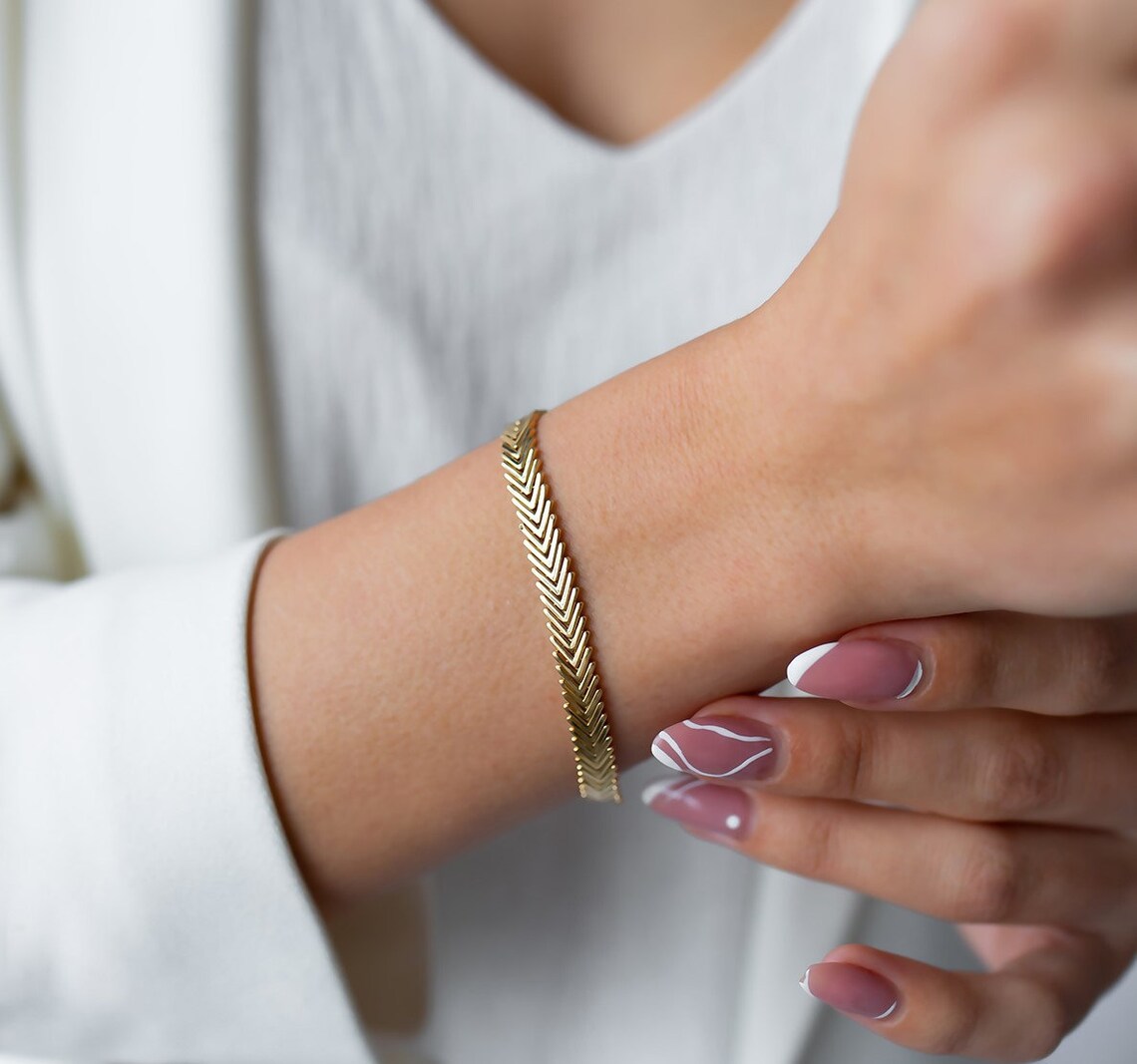 Chevron 14k Solid Gold Bracelet Bold Bracelet Heavy Solid Etsy
