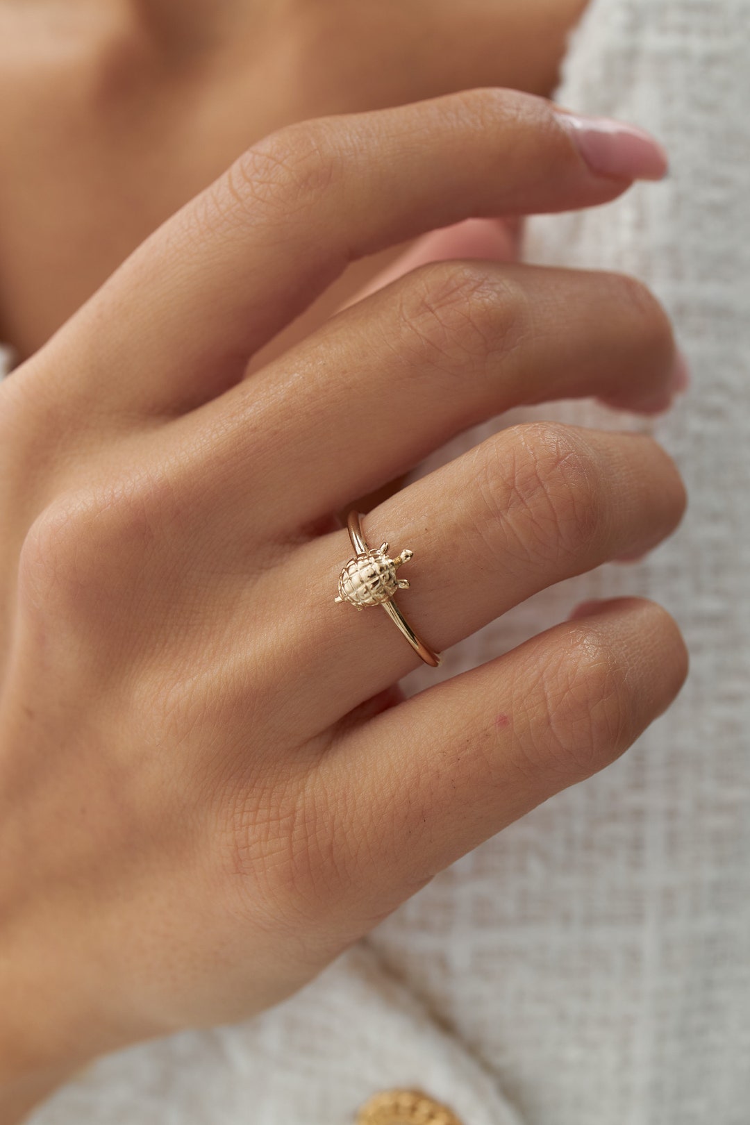 14k Solid Gold Turtle Ring, Stacking Tortoise Ring, Animal Gold