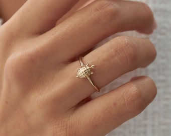 Anillo de tortuga de oro macizo de 14k, anillo de tortuga apilable, anillo de oro animal, anillo de buena suerte y riqueza, joyería de oro real