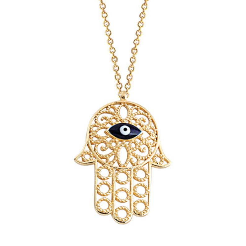 Hamsa Evil Eye 14k Solid Gold Necklace - Etsy