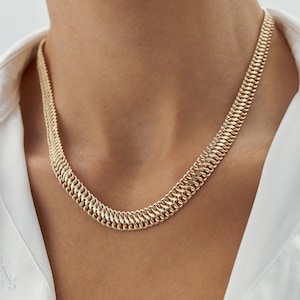 ダブルカーブチェーン 14k リアルゴールドネックレス、8.3mm チェーンネックレス、ウィーンチェーンネックレス、カーブチェーンネックレス、ギフトアーマーチェーンネックレス