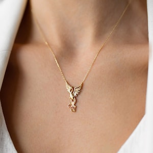 Phoenix 14k Solid Gold Necklace, Firebird Necklace, Simurgh Necklace, Fine Jewellery by Fiemma, Real Gold Jewellery, Gift for Her