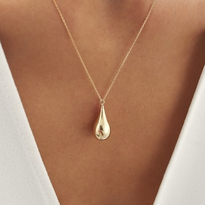 Colar com pingente de urna funerária em ouro 14K com formato de gota grande, porta-cinzas personalizado, joia memorial, pingente porta-cinzas em ouro.