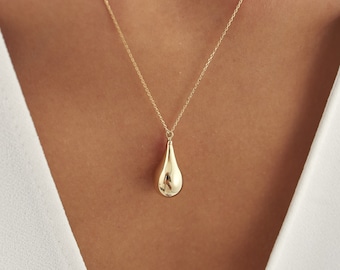 14K äkta guld stort tårdroppehalsband för kremering av urna, personligt askhållare med tårdroppehalsband, urnasmycken, askhållarehänge i guld