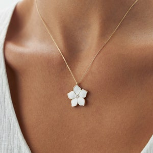 14k Real Gold White Lotus Flower Enamel Necklace, Lotus Flower Gift,  Purity Symbol Necklace, Real Gold Jewellery, Great Gift For Her
