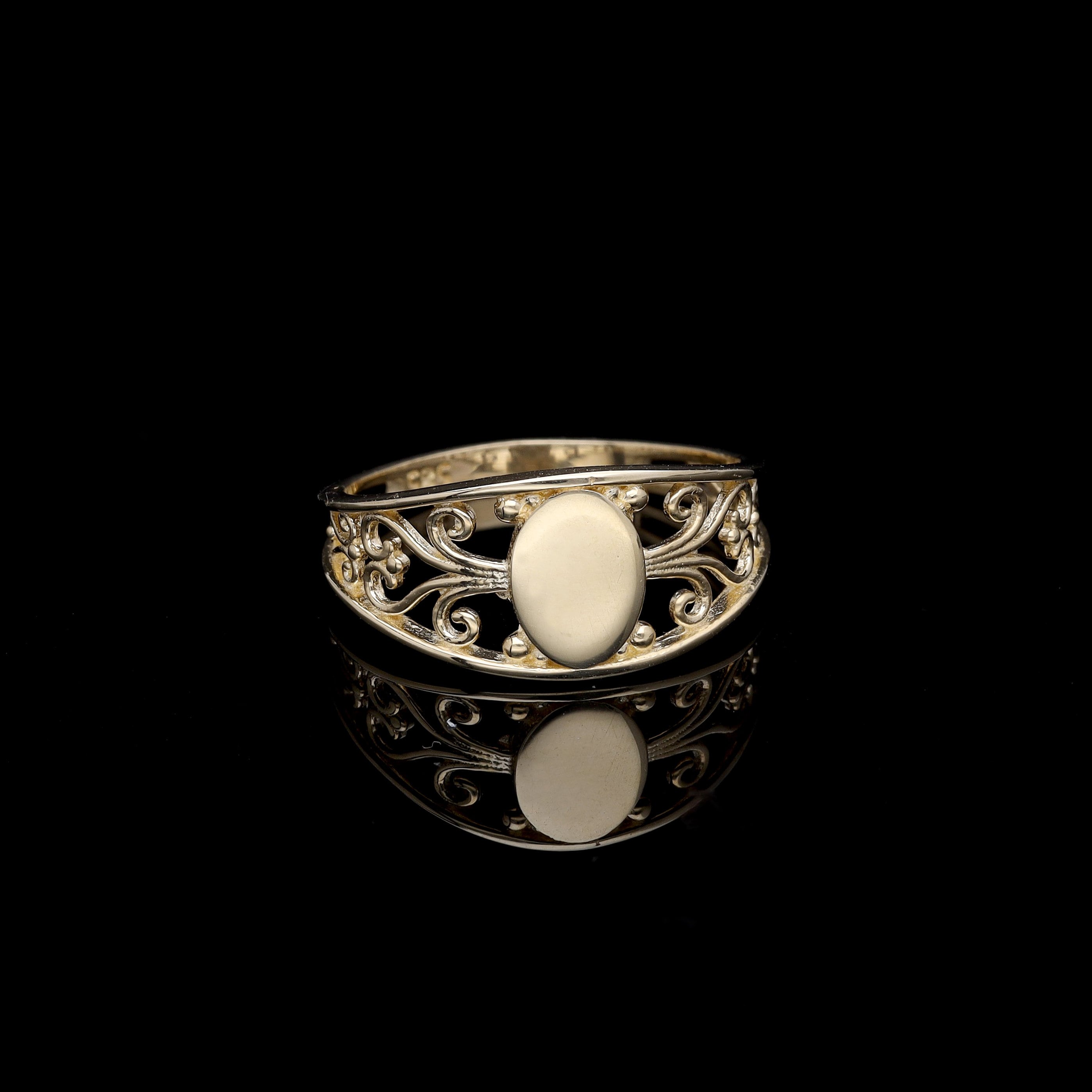 Personalized 14k Solid Gold Statement Ring, Victorian Style Engraveable Ring, Gift for Her, Real Gold Ring, İnitial Ring, Name Ring