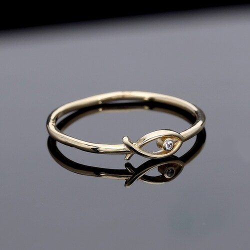 Fish İchthus 14k Solid Gold Diamond Ring Christian Fish Ring Etsy
