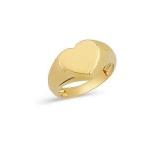 14k Solid Gold Heart Signet Ring, Personalization Ring, Customized Ring ...