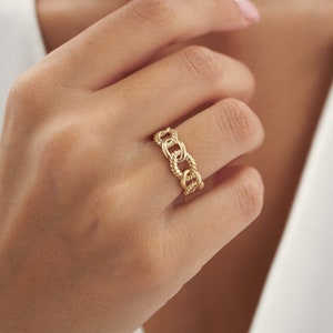 Thick Gold Chain Ring / Handmade Chain Ring 14K White Gold / 7 3/4 US/CA