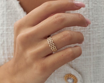 Anillo de oro auténtico de 14 k con forma de cadena, cadena de oro de 6 mm, estilo President, unisex, con banda de ferrocarril y correa de reloj.